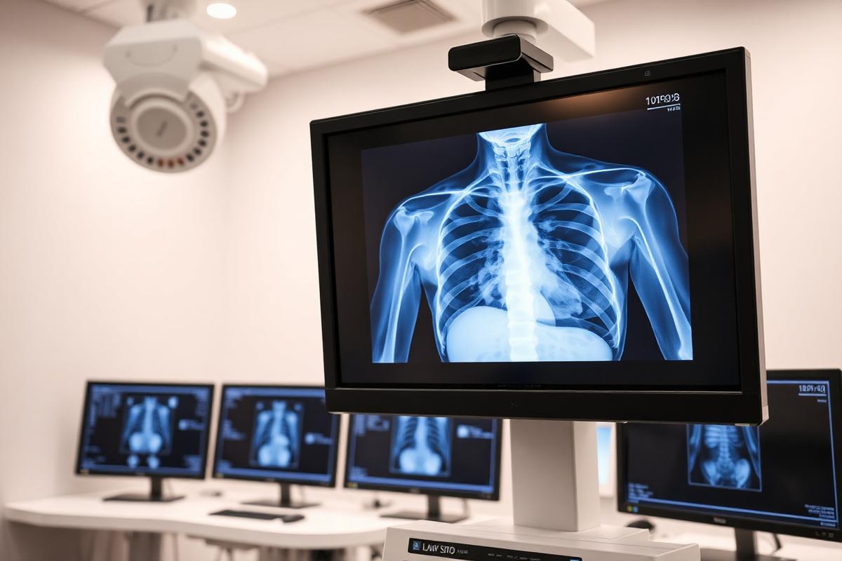 Radiografía de tórax en pantalla en una sala de informes